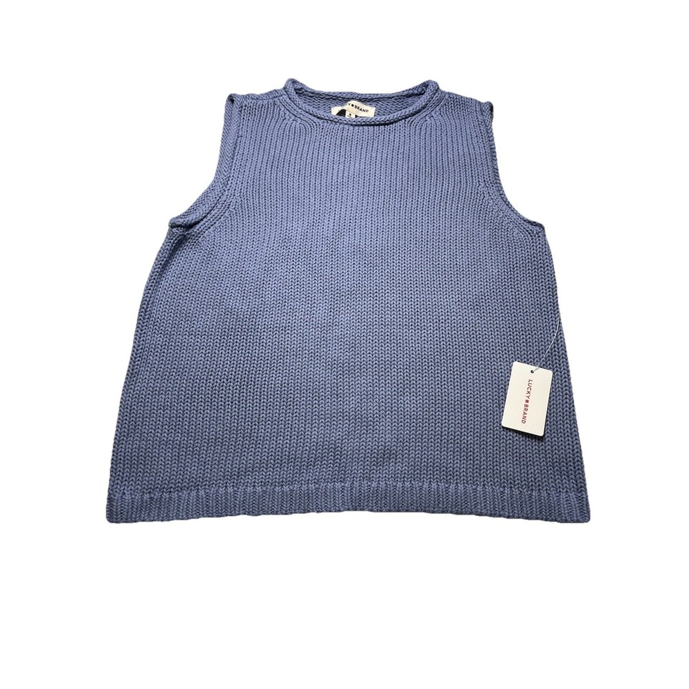 Lucky Brand Sweater Tank Top Womens Medium Blue Knit Sleeveless Pullover NWT